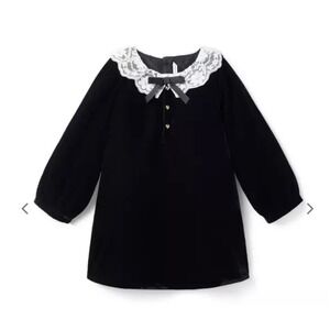 Janie and Jack Girls Black Velvet Lace Peter Pan Collar Top Holiday Sz 12 NWT